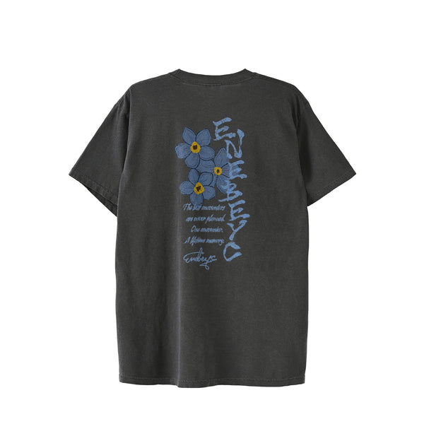 花札type1 'Blue Myosotis' Vintage-Wash T-shirt ﾊﾞｯｸﾌﾟﾘﾝﾄ black image