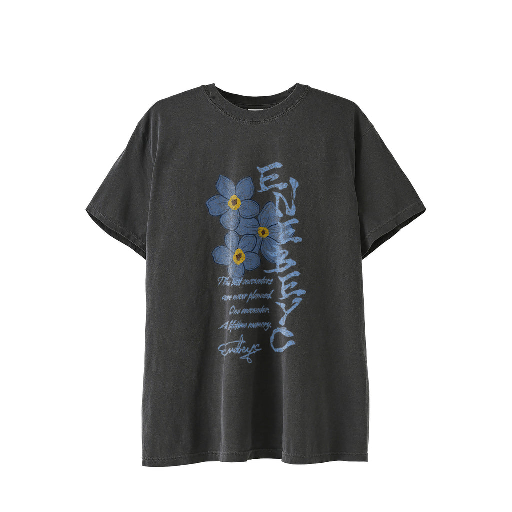 花札type1 ‘Blue Myosotis' Vintage-Wash T-shirt  black image