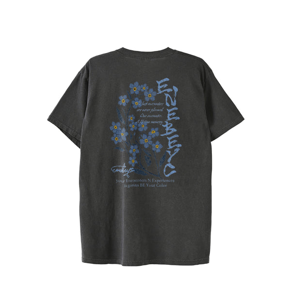 花札type2 ‘Blue Myosotis' Vintage-Wash T-shirt ﾊﾞｯｸﾌﾟﾘﾝﾄ black image