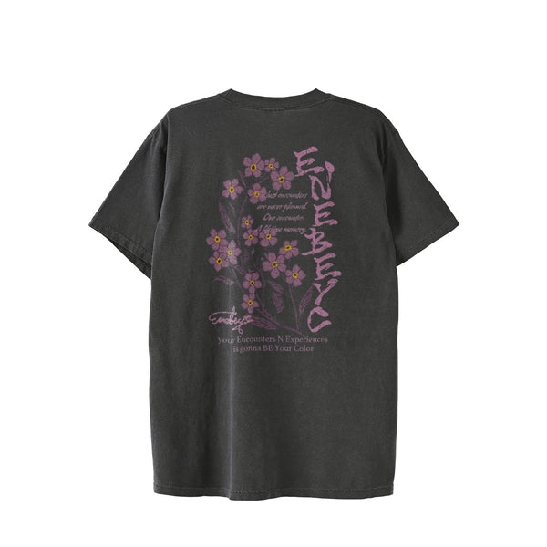 花札type2 'Pink Myosotis' Vintage-Wash T-shirt ﾊﾞｯｸﾌﾟﾘﾝﾄ black image