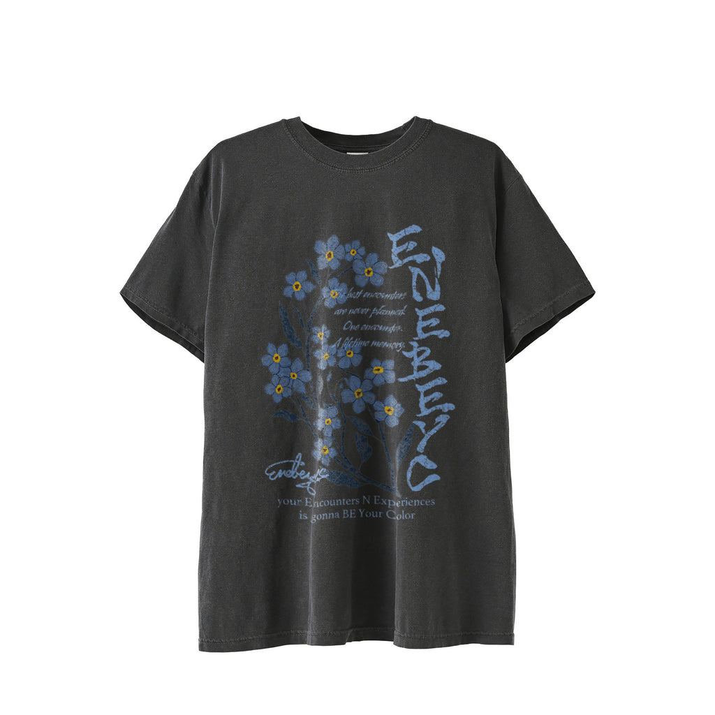 花札type2 ‘Blue Myosotis' Vintage-Wash T-shirt black image