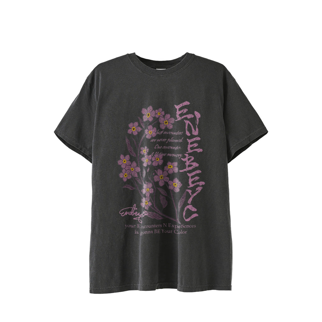 花札type2 ‘Pink Myosotis' Vintage-Wash T-shirt black image
