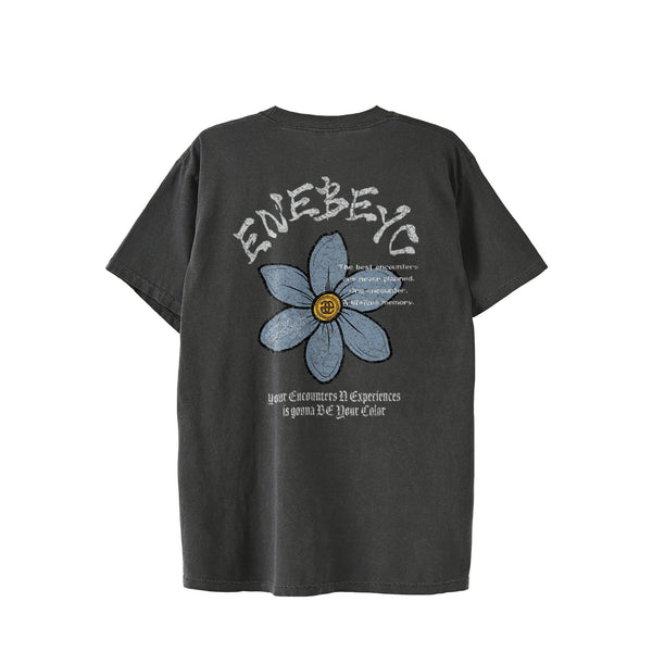 一輪 ‘Blue Myosotis' Vintage-Wash T-shirt ﾊﾞｯｸﾌﾟﾘﾝﾄ black image