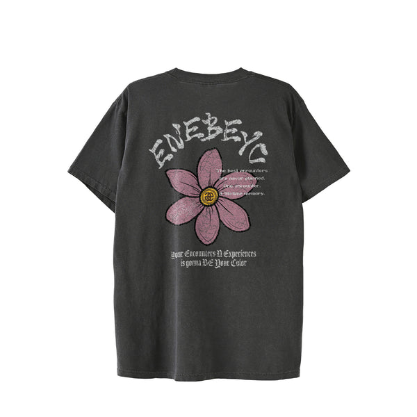 一輪 'Pink Myosotis' Vintage-Wash T-shirt ﾊﾞｯｸﾌﾟﾘﾝﾄ black image