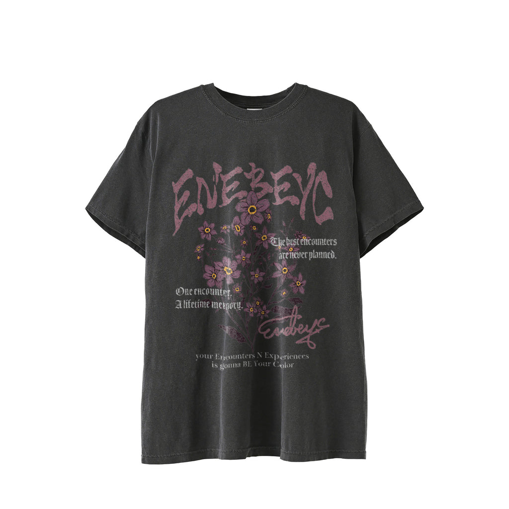 バンT style ‘Pink Myosotis' Vintage-Wash T-shirt  black image