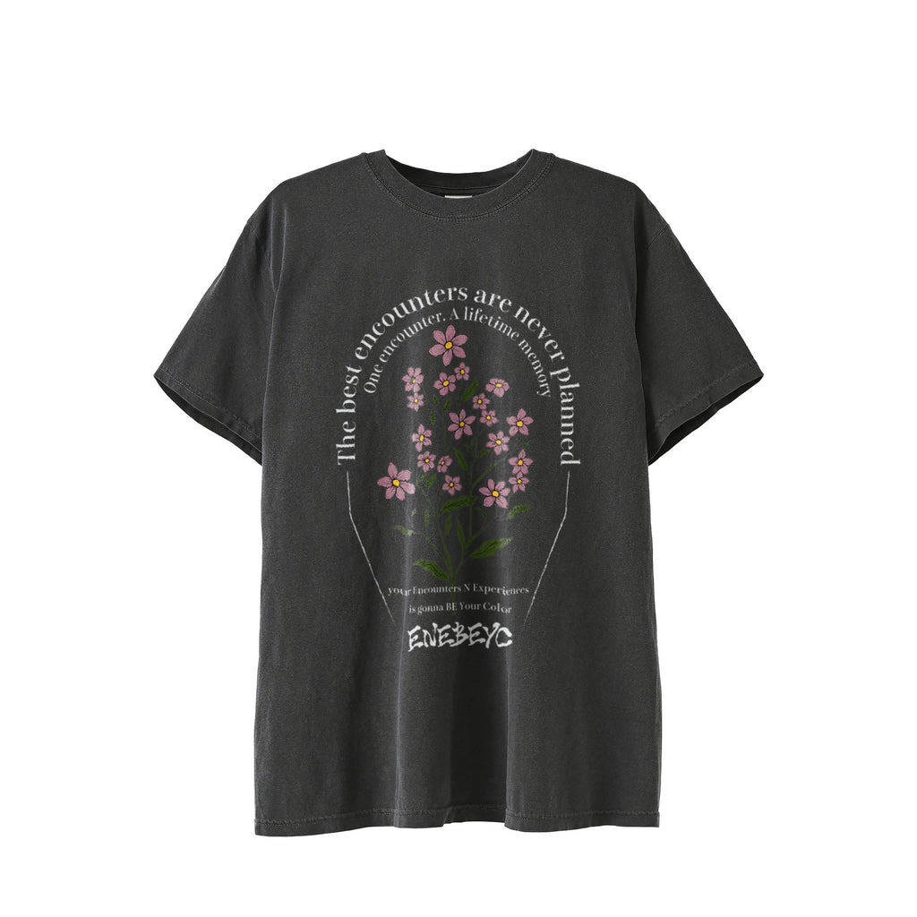 Classic Design ‘Pink Myosotis' Vintage-Wash T-shirt ﾊﾞｯｸﾌﾟﾘﾝﾄ black image
