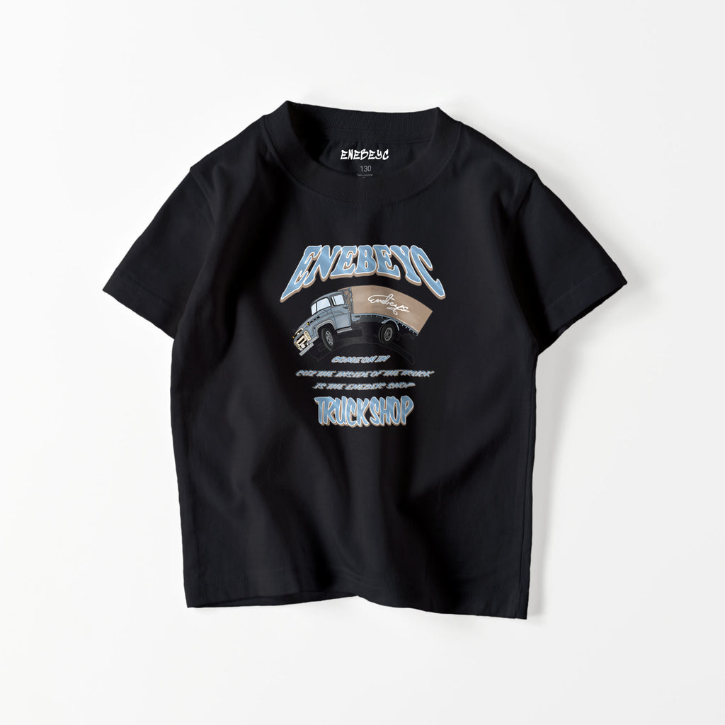 キッズ ENEBEYC Truck Beige blue バック無し T-shirt – enebeyc