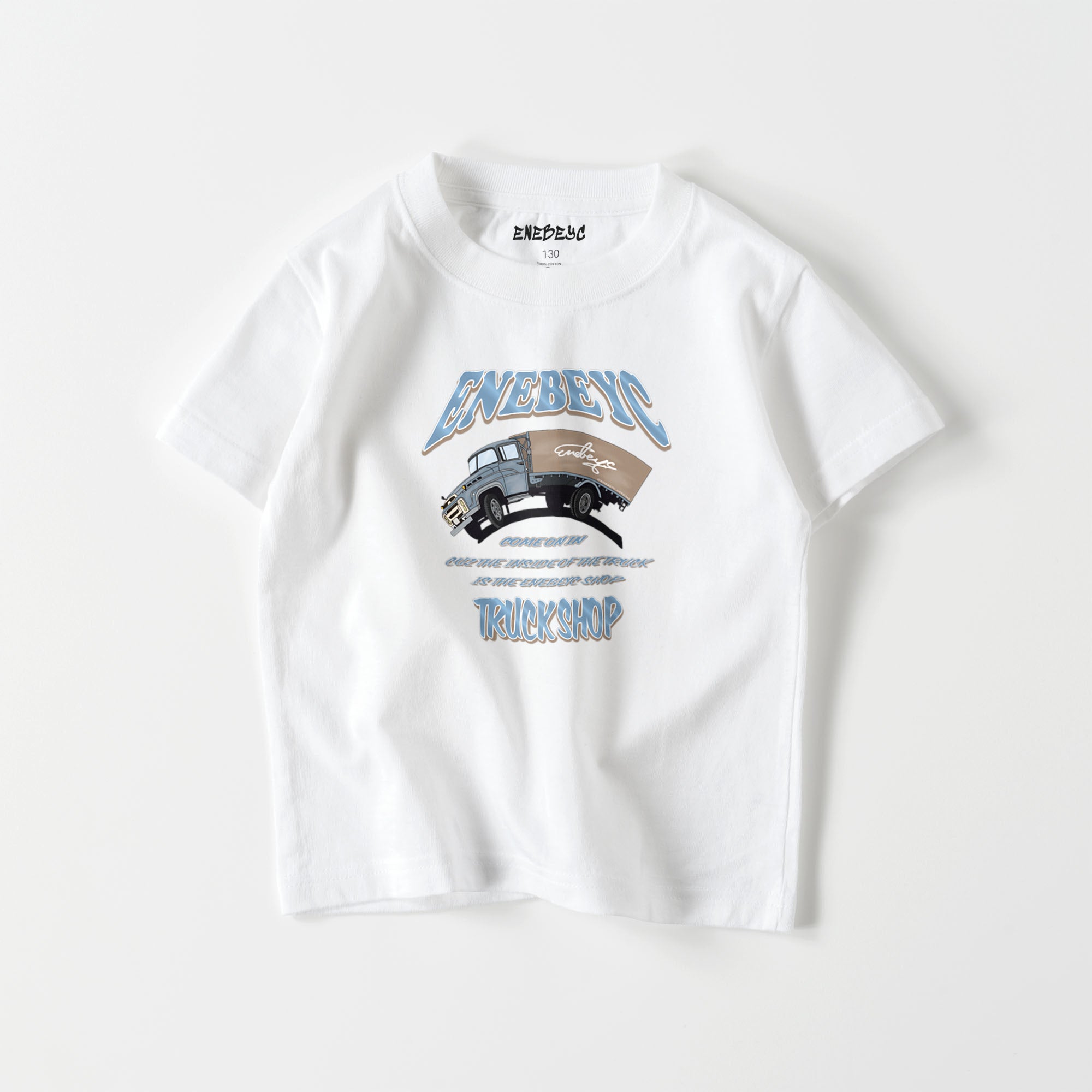 キッズ ENEBEYC Truck Beige blue バック無し T-shirt 2023 – enebeyc